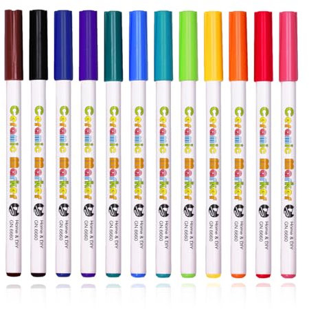 Forhome Porzellanstifte Spülmaschinenfest 12 Farben, Glasmalstifte, Glas auf Wasserbasis, Multimarker für Holz Felsmalerei Graffiti Keramik Glas Stoff Porzellan Metall für Kinder ab 3 Jahren