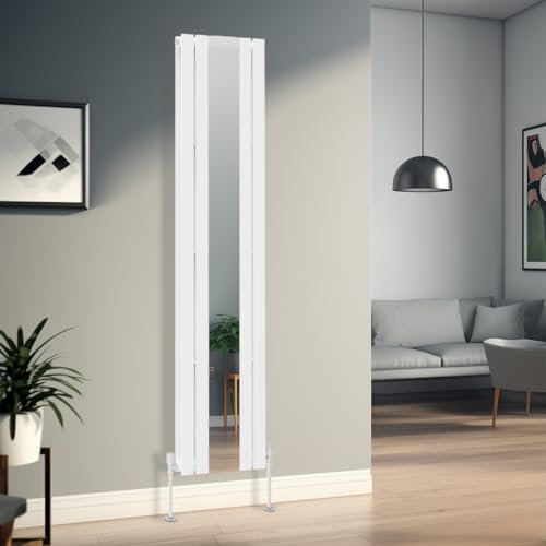 Warmehaus 1800 x 417mm Vertical Flat Panel Mirror Radiator Central Heating Tall Column Radiators Double Panel White