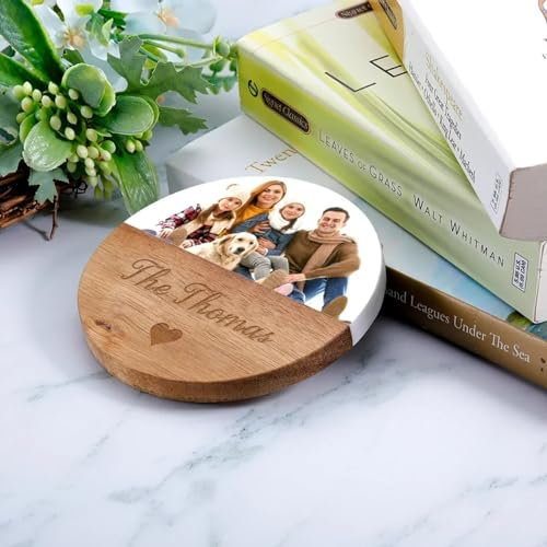 Sous-verres personnalisés en bois de marbre personnalisé photo ronde en bois de marbre rond ensemble de sous-verres cadeaux pour couple cadeaux de mariage pour lui mari cadeaux personnalisés (2