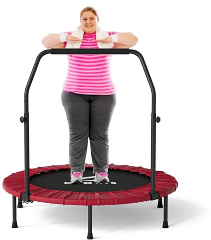 CLORIS 101,6 cm faltbares Fitness-Trampolin – maximale Belastung 400lb, Mini-Rebounder mit verstellbarem Schaumstoffgriff für Kinder und Erwachsene, Indoor/Outdoor, Fitness, Körperübung (Rot-2)