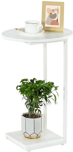 HDANI C-förmiger Kleiner Beistelltisch, Verschiebbarer Sofatisch, Oval (Weiß, 40x30x60cm)