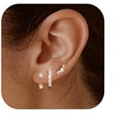 ALEXCRAFT Gold Earrings Studs & Hoops - Women's 3 Pair Cartilage & Stackable Cubic Zirconia Set
