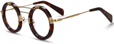 WxuuLTGJR Runde Brillengestelle, Acetat-Herren-Brillengestelle mit Rahmen, Retro-Damen-Brillengestelle, Anti-Blaulicht-Brillengestell