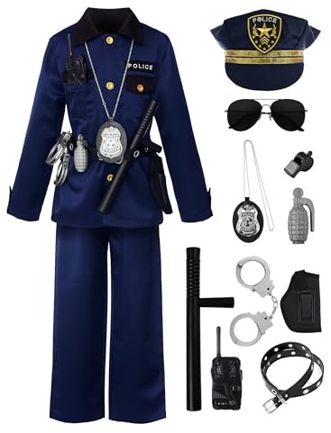 ReliBeauty Disfraz Policía Niño Niña con Accesorios Uniforme Comisario con Sombrero Cosplay Policia Unisex Carnaval Halloween, 120