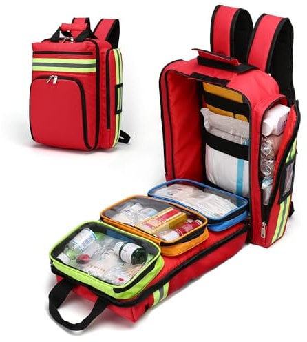 Trousse De Premiers Secours Vide Sac à Dos Sac d'Urgence-Étanche Résistant à l'Usure Dos Respirant Ajustable Respirant Pour Voyage Maison La Voiture Le Lieu De Travail Et l'Extérieur Rouge 45*15*35cm
