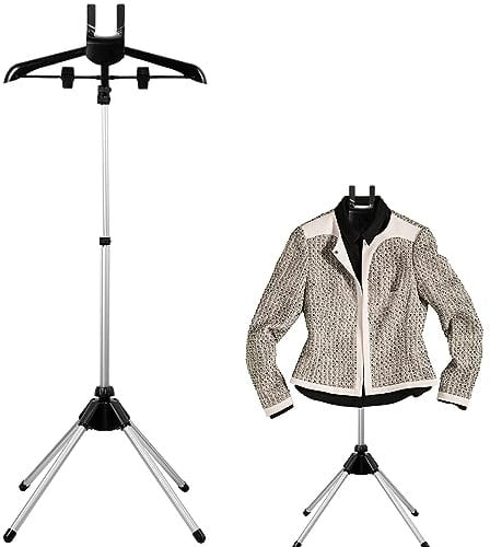 Steamer Stand, Folding Telescopic Clothes Steamer Holder, 85-160cm Height Adjustable Standing Garment Hanger for Steaming Clothes, Garment Steamer Rack for Steam Ironing Shirts Clothes (black)