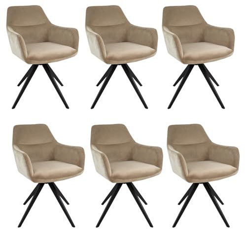 Kick Collection 6er Set Esszimmerstühl Tom - Champagner - Modern und Hochwertig - Velvet stof - Erhältlich in vielen Farben