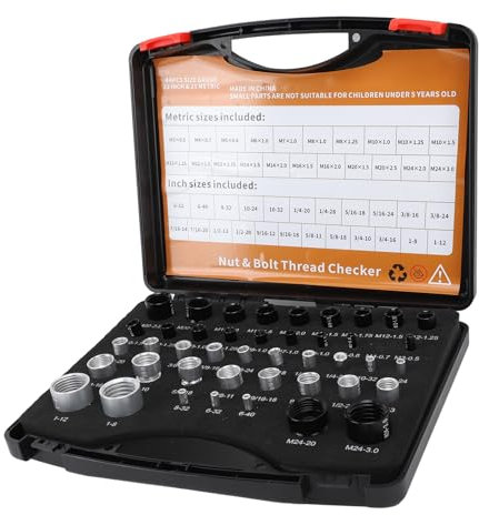 44pcs Nut and Bolt Thread Checker, Aluminum Thread Identifier Bolt and Nut Gauges with Storage Box for Imperial and Metric Nuts for Recognizing Size on Tricky and Narrow Area