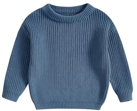 Geagodelia Toddler Baby Boy Girl Warm Sweater Long Sleeve Crew Neck Solid Color Knitted Pullovers Tops Knit Jumpers Sweatshirt Chunky Knitwear Fall Winter Clothes Outfits (Navy Blue, 3-6 Months)