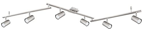 Spot Leiste Deckenstrahler Wohnzimmer 6 flammig Deckenleuchte silber Spots verstellbar, Metall silber skandinavisch, 6x GU10 Fassungen, LxBxH 180x10x18,5cm