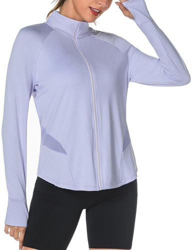 Gyabnw Veste de Sport Femme avec Trou pour Pouce Ample Décontractée Veste Femme Sport Manche Longue Top Léger et Respirante Huat D'entraînement Yoga Running Fitness