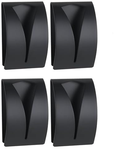 Weenwill Self Adhesive Towel Holders,4 Pcs Stainless Steel Tea Towel Hook Hand Towel Rack Sticky Wall Hooks for Bathroom Kitchen and DoorNo Drilling Required(Black)