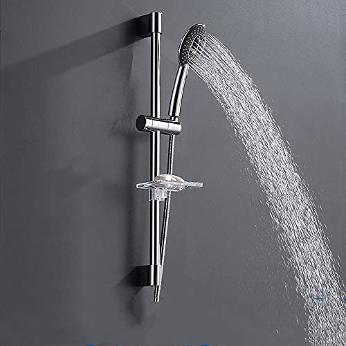 Douche fixe verticale. Barre coulissante de douche et pomme de douche à main avec porte-savon, Kit de support de pomme de douche chromé(Shower Set(dish))