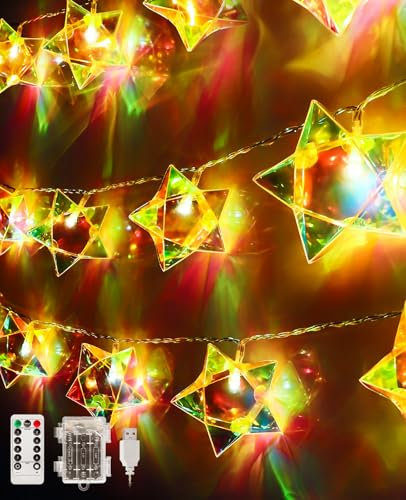 AceList 20 LED Warmweiß Lichterkette Sterne, 3m Facettenreiche Lichterkette Kinderzimmer mit Timer, Fernbedienung, USB Wasserdicht Batteriebetrieben, 8 Modi Nachtlicht für Innen Party Deko, Geschenk