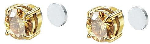 Stainless Steel Magnetic Stud Earrings for Men Women, Non-Piercing Clip On Stud Earrings Set 8mm (Gold)