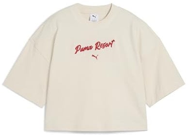 PUMA Damen Premium ESS Oversized-T-Shirt mit Grafik S, Alpine Snow White