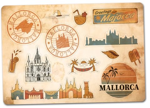 A5 Sticker Sheet Mallorca Vinyl Stickers - Spain Landmarks Retro Vintage Airport Skyline City Flag Travel Holiday Country Aesthetic #82813
