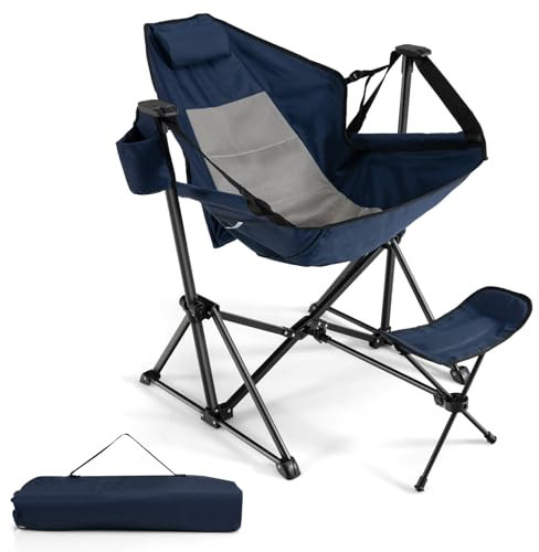 COSTWAY Campingstuhl mit Fußstütze, Verstellbarer Rückenlehne, Kopfstütze & Getränkehalter, klappbarer Angelstuhl, Faltstuhl, Klappstuhl, Tragfähigkeit 150 kg, inklusive Tragetasche (Navy)