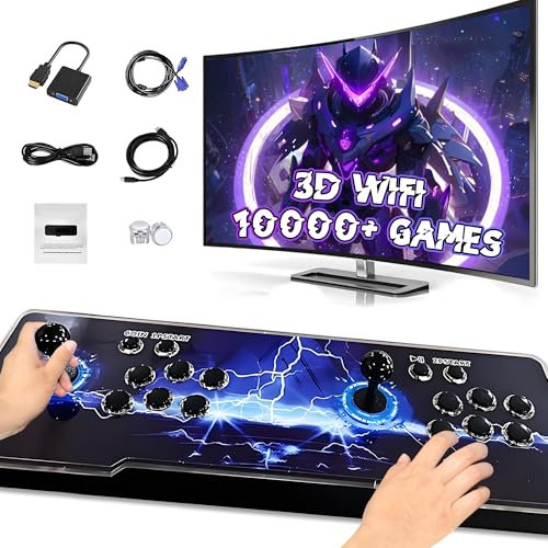 XIXIMENG 10000 en 1 Game Box Console de Jeu rétro,3D WiFi et Jeux 3D,Console de Jeux vidéo LED 6 Couleurs,Pause/Recherche/Favoris/Ajouter/Archiver/Masquer Le Jeu,1280*720P,1-4 Joueurs (Noir)