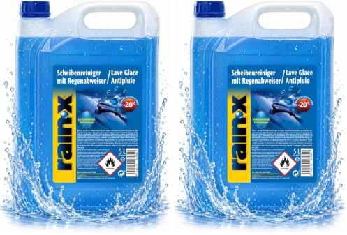 Rain-X Scheibenreiniger mit Regenabweiser - Frostschutz bis -20°C - Hydrophobe Technologie für klare Sicht - Entfernt Insekten und Schlamm - Gebrauchsfertig - 5L (Packung mit 2)