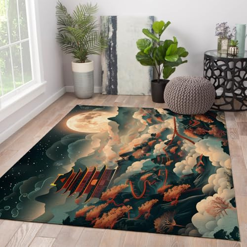 MOKOSAISE Tapis de Salon lavables 180x200cm Zone Dragon Lune Chinoise Tapis antidérapant Doux et Fin Oriental Mythical Cloud Moquette intérieure pour étude de Salon et Chambre