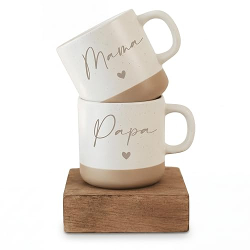 Muttertag Vatertag Tassen Set Mama Papa – Muttertag Geschenk Set – Geschenk für Eltern – Mama Papa Becher Set – Paar Tassen 360 ml spülmaschinengeeignet