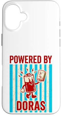 Powered By Doras Retro Battery Mahjong Tile Case for iPhone 16 Plus