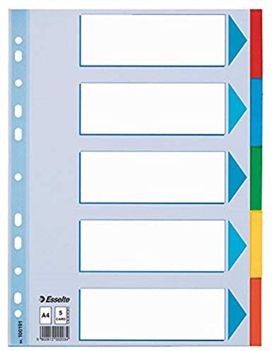 Esselte Register für A4, Deckblatt und 5 Trennblätter mit Taben, Blau/Mehrfarbig, Recyclingkarton, 100191