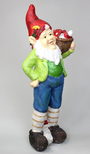 Gartenzwerg mit Körbchen, Fliegenpilz Korb Zwerg Garten Deko Pappmaché 60 cm