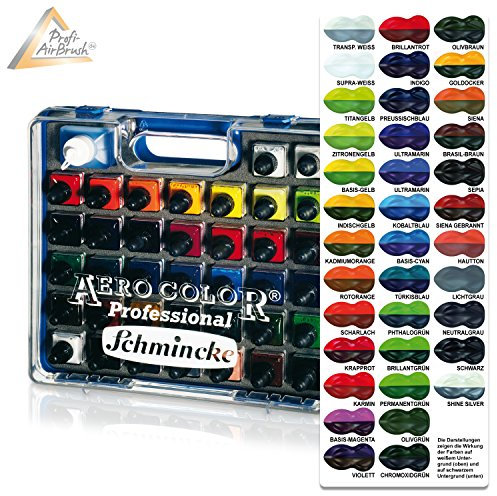 Color Set for Airbrush Compressor Airbrush Gun – Schmincke Aero Color Professional 811360 Plastic Case Basic Colors Set 37 * 28 ml and Aero Clean Rapid 1 * 125ml – Ideal for Nail Art/Also Suitable for Model Making, etc.