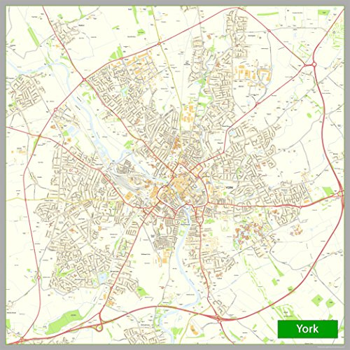 British Street Map - York - Size - 160 x 160cm - Paper | Detailed Laminated Wall Map, Ideal For Home, Office Or Classroom Display.