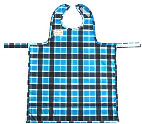 BIB-ON, A New, Full-Coverage Bib and Apron Combination for Infant, Baby, Toddler Ages 0-4. (Blue Plaid)