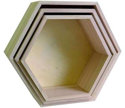 Artemio 14001892 Set 3 Einlegeböden, sechseckig, zum Dekorieren, Holz, Beige, 30 x 26,5 x 10 cm