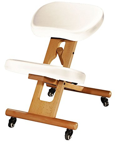 Bodhi Ergonomischer Kniehocker, Verstellbarer Stuhl aus Buchenholz mit Polsterung, Sitz und Kniepolster mit Kunstleder-Bezug, beige, Therapeutenhocker, gepolstert, Bürostuhl, PU-Bezug