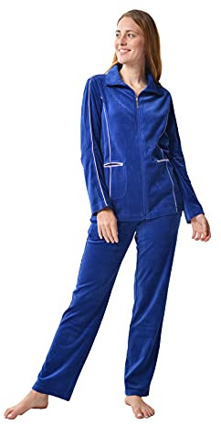 RAIKOU Donna Tuta in Velluto Tuta di Ciniglia Tuta da casa Tuta Tempo Libero,Velluto Tuta da Ginnastica,Due Pezzi Felpa+Pantaloni,con Cerniera,per Jogging Training Sportiva Yoga (52-54,Blu Reale)