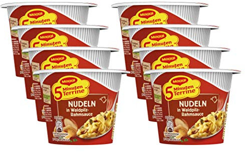 Maggi 5 Minuten Terrine Nudeln in Waldpilz-Rahmsauce, 8er Pack (8 x 56 g)