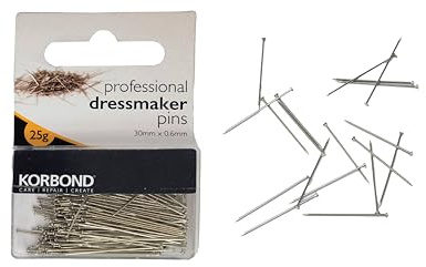 KORBOND Sewing Pins - Professional Dressmaker Fabric Pins - 25g, Silver