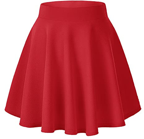 Damen Mädchen Basic Solid vielseitige dehnbaren informell Mini Skater Rock (L, Rot)