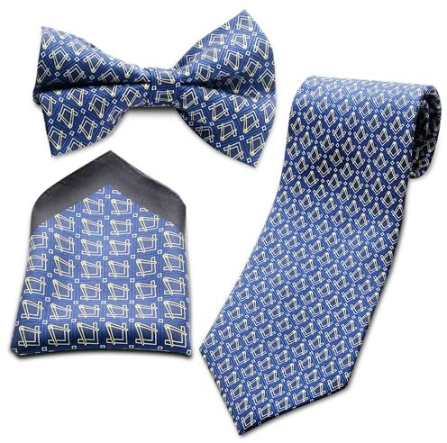 THE MASONIC COLLECTION - Craft 100 % gewebte Seide, Fliege und Taschentuch – Quadrat und Kompass – ein ideales Freimaurer-Geschenk für Männer