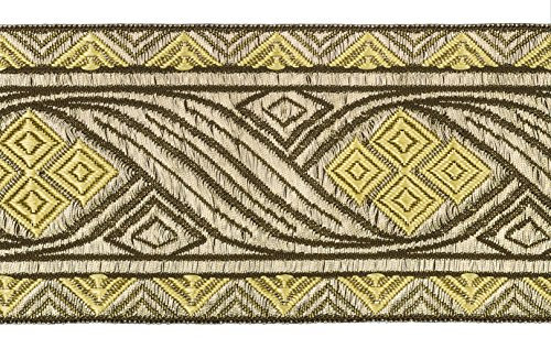 Ruther & Einenkel Borte Dekorationsband (Rombe) 80 mm, altgold Gold/Aufmachung 5 m, Viskose, Polyester, PE-Film, 500 x 8 x 0.1 cm