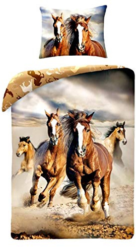 Pferd Pferde braun Horse Riding Set Bett, Bettbezug 140 x 200 Einzelbett 100% Baumwolle Bettwäsche
