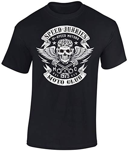 Baddery Biker T-Shirt Herren : Legendary Speed Junkies - Motorrad Geschenke für Männer Tshirt - Motorradfahrer T Shirt - Motorradbekleidung Zubehör (Schwarz XXL)