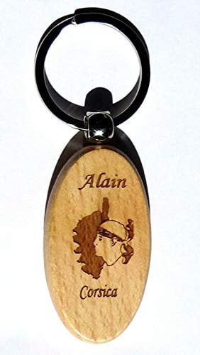 patrickgravure Porte clés Bois Exotique gravé personnalisé Corse 2 tête de Maure dans Carte