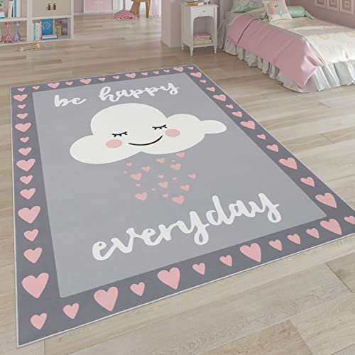 Paco Home Kinderteppich, Kinderzimmer Teppich m. Stern, Mond u. Karo Motiven, Grösse:140x200 cm, Farbe:Pink 6