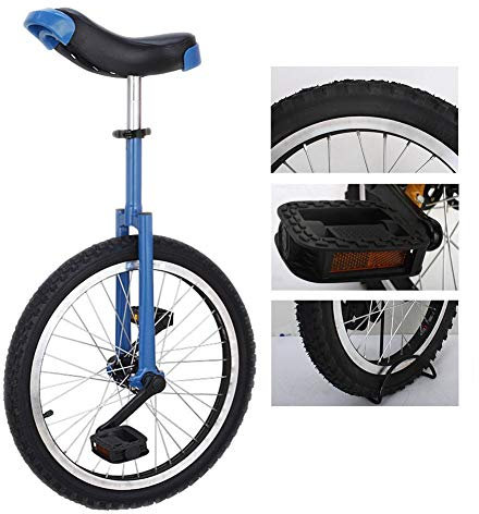 HWF Einrad Blau Kinder Einrad Radfahren In & Out Tür mit Rutschfestem Reifen, Manganstahlgabel, Verstellbarer Sitz, Schnalle Aus Aluminiumlegierung, 16 / 18 / 20 