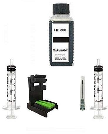 Nachfüllset Black für HP 300, 300 XL Schwarz Tintenpatronen - 100 ml Refill-Tinte Black, mit Adapter, Zubehör, Befüll-Anleitung