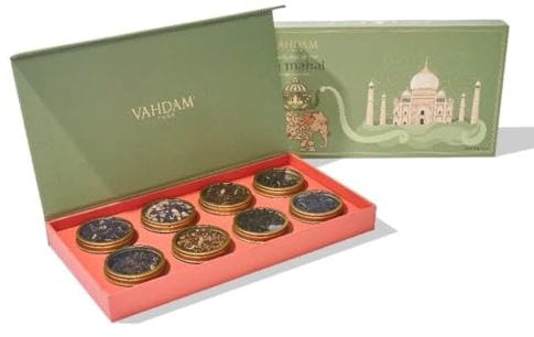 VAHDAM, Weekend In Taj Mahal Tea Gift Sets Travel Edition Gift Box | 8 Varieties - Chai, Black & Herbal Tea | Gluten Free, Non GMO | Gifts for Women, Gifts for Men, Gifts for Him/Her