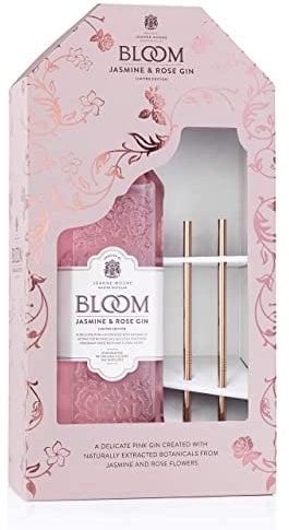 Bloom Gin Gift Set with Jasmine & Rose Gin and 2 Metal Straws - 70 cl