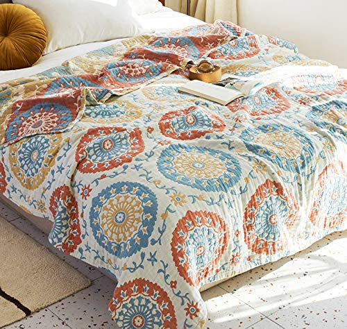 Scientific Sleep Boho-Decke, rund, Retro-Stil, Bauernhaus, 100 % Baumwolle, Musselin, Überwurf, Überwurf für Bett, Couch, Sofa, gemütlich, weich, wendbar, Tagesdecke, Überwurf, Doppelbett, 152,4 x