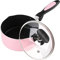 HooJay 2 Quart Non Stick Saucepan with Glass Lid,Small Soup Pot with Lid 2Qt Sauce Pan for Home Kitchen,Pink